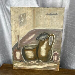 Still Life Vintage 8 x 10 Signed Canvas Oil Painting 1963 M. Grumbacher INC